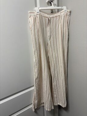 aerie Cream and Tan Striped Rib-Knit Pants